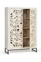 GINER Y COLOMER Vitrina - Buffet 2 portes en bois de manguier massif avec finition blanc vieilli et pieds métal noir, 160 x 110 x 40 cm